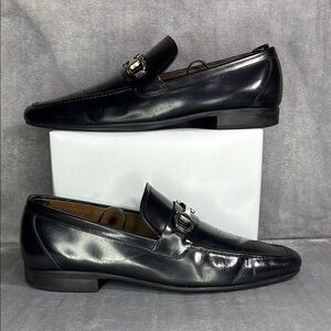 Salvatore Ferragamo Black Leather Gancini Loafers Size 10 Italy
